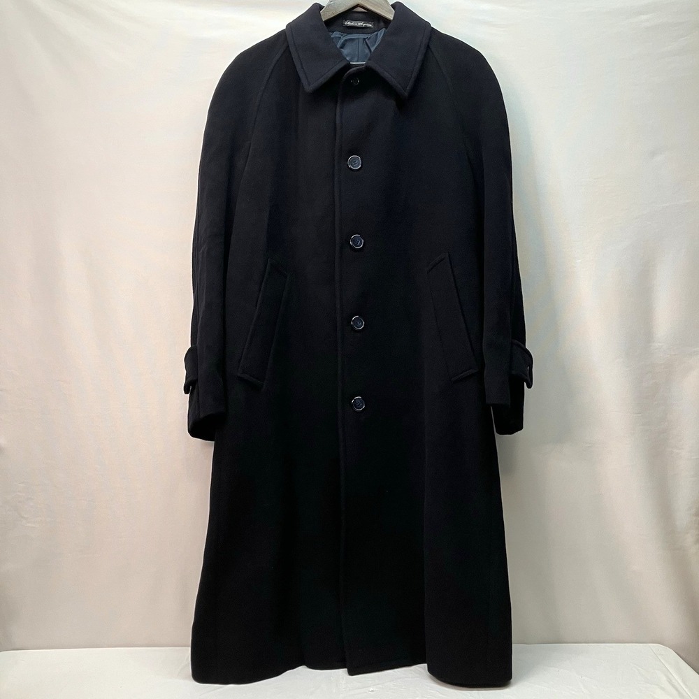 Vintage Mens Christian Dior Black Angora Lambswool Cashmere Collared Overcoat